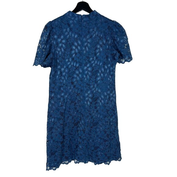 Eliza J Blue Floral Lace Short Sleeve Swing Silhouette Knee Length Dress 12 - Picture 3 of 8
